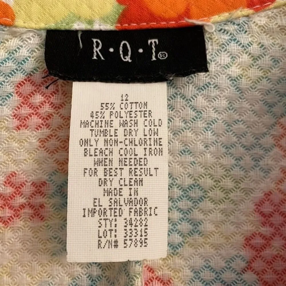 RQT Multicolor Floral Cotton Pique Blazer Jacket Womens Size 12 Vintage Blue - Picture 2 of 12